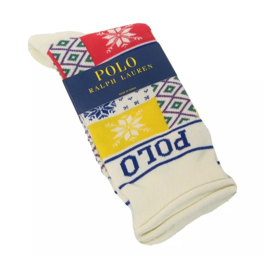 RALPH LAUREN Polo Ladies Socks Cotton Blend Trouser Snowflake Patchwork NEW 9-11